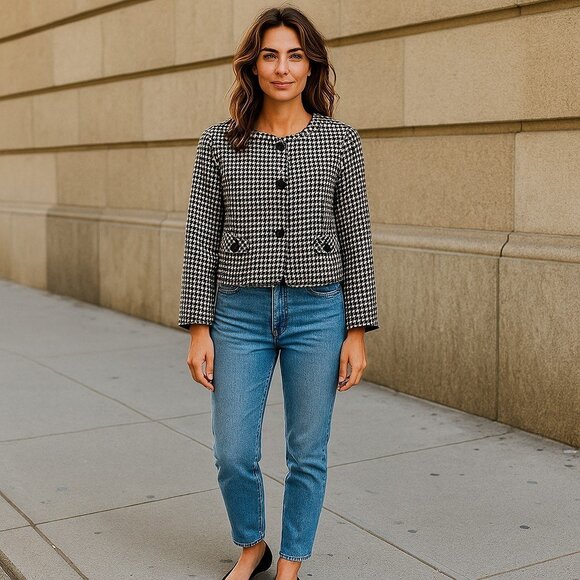Ann Taylor LOFT Women’s Blazer Petite XXS Black White Check Cropped NWOT Career - Picture 8 of 11